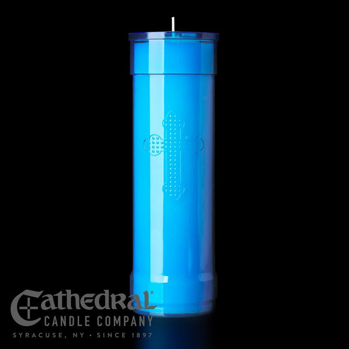 Velas de Vigilia Inserta-Lite® de 7 Días con Cruz - Envase de Plástico - 3 Variantes de Colores - (24 Piezas)