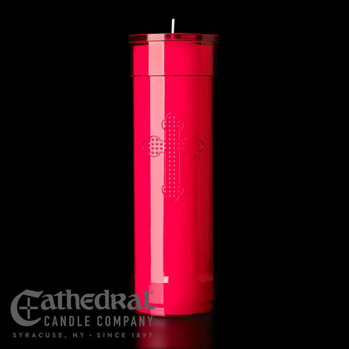 7-Day Inserta-Lite® Vigil Candles with Cross - Plastic Container - 3 Color Variants - (24 Pieces)