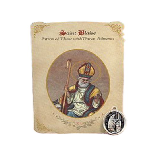 Holy Card St. Blaise with Throat Healing Medal Set - 6 Pcs. Per Package