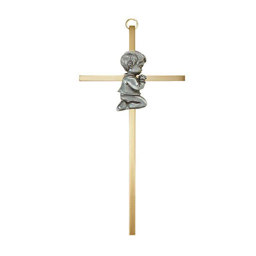 7" H Baby Boy Brass Cross with Emblem - 4 Pieces Per Package