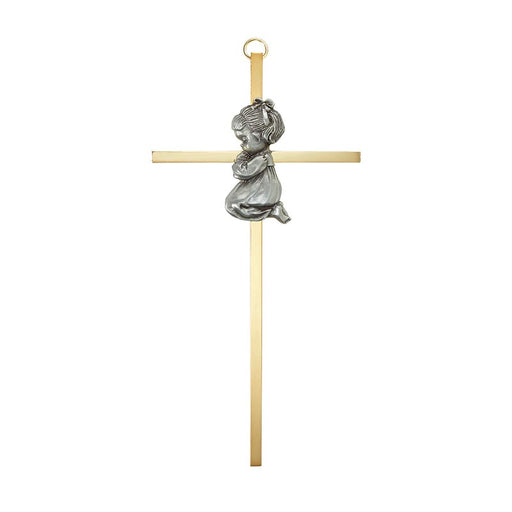 7inH Baby Girl Brass Cross with Emblem - 4 Pieces Per Package