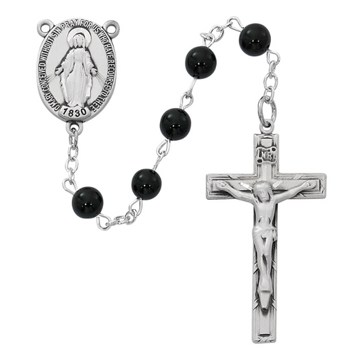 Black Onyx Beads Miraculous Medal Pewter Rosary Rosary Catholic Gifts Catholic Presents Rosary Gifts