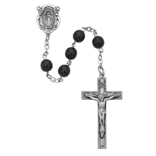 7mm Black Glass Beads Miraculous Medal Pewter Rosary Rosary Catholic Gifts Catholic Presents Rosary Gifts