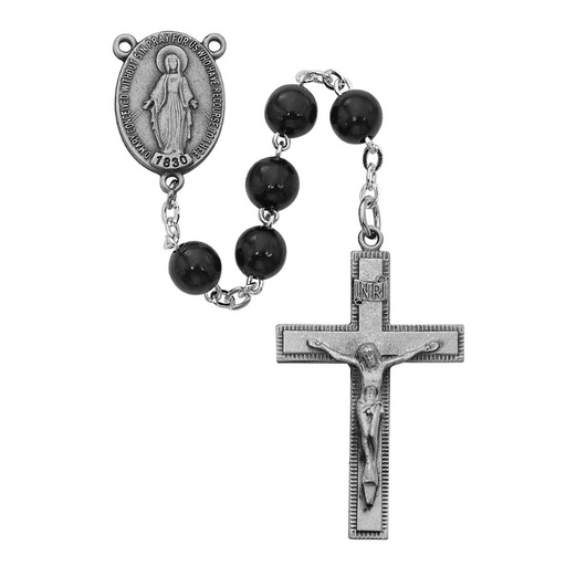 7mm Black Wood Beads Miraculous Medal Pewter Rosary Rosary Catholic Gifts Catholic Presents Rosary Gifts