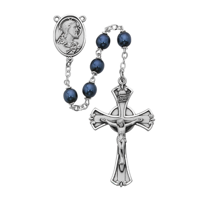 7mm Dark Blue Beads Sacred Heart Rosary Rosary Catholic Gifts Catholic Presents Rosary Gifts