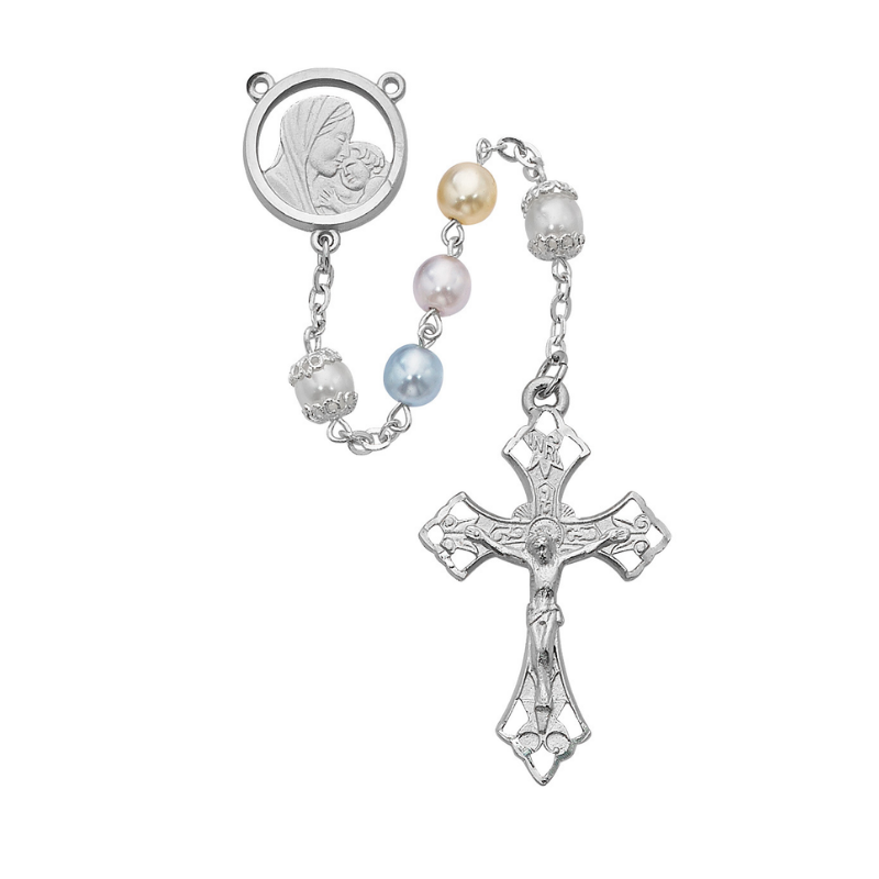 7mm Multi Color Pearl Madonna and Child Rosary Rosary Catholic Gifts Catholic Presents Rosary Gifts