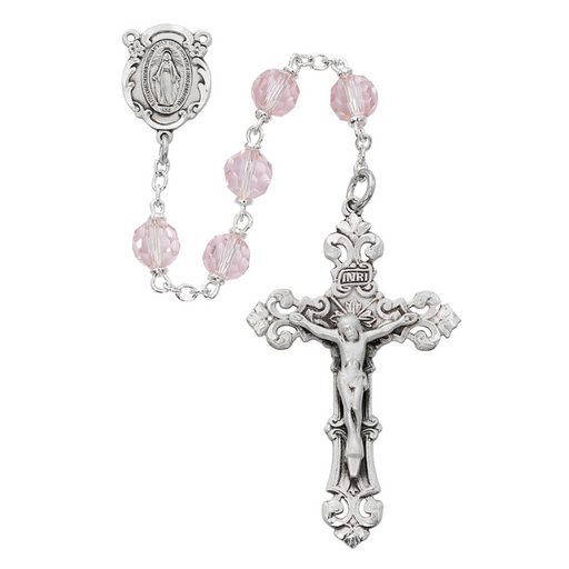 7mm Pink Crystal Tin Cut Rhodium Miraculous Medal Rosary Rosary Accessory Catholic Gifts Catholic Presents Gifts for all occasion 
