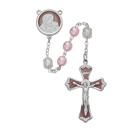 7mm Pink Pearl Beads Madonna and Child Rosary Rosary Catholic Gifts Catholic Presents Rosary Gifts