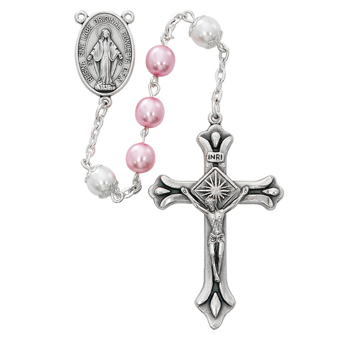 7mm Pink Pearl Beads Miraculous Medal Rosary