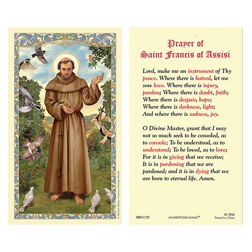 Laminated Holy Card St. Francis of Assisi - 25 Pcs. Per Package