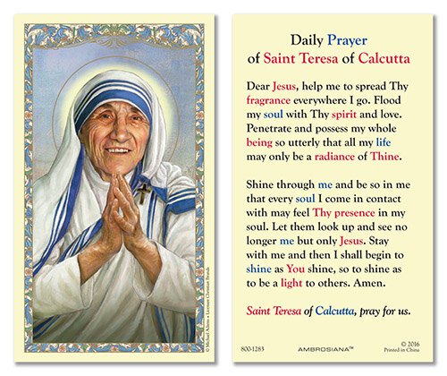 Laminated Holy Card St. Teresa of Calcutta - 25 Pcs. Per Package