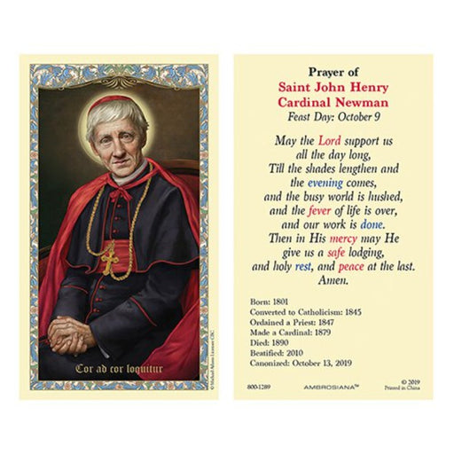 Laminated Holy St. John Henry Cardinal Newman - 25 Pieces Per Package