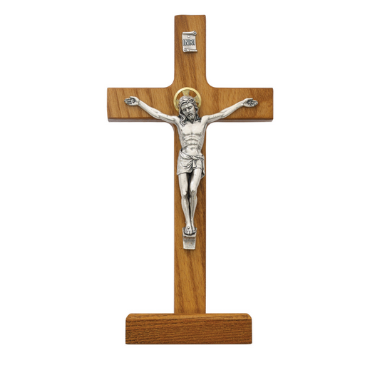 8" Walnut Stained Crucifix with Stand Crucifix Crucifix Symbolism Catholic Crucifix items