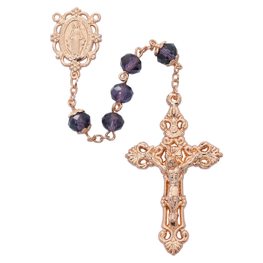 8mm Amethyst Beads Miraculous Medal Rose Gold Rosary Rosary Catholic Gifts Catholic Presents Rosary Gifts