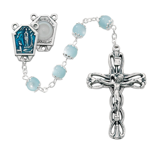 8mm Blue Glass Beads Our Lady of Lourdes Rosary Rosary Catholic Gifts Catholic Presents Rosary Gifts