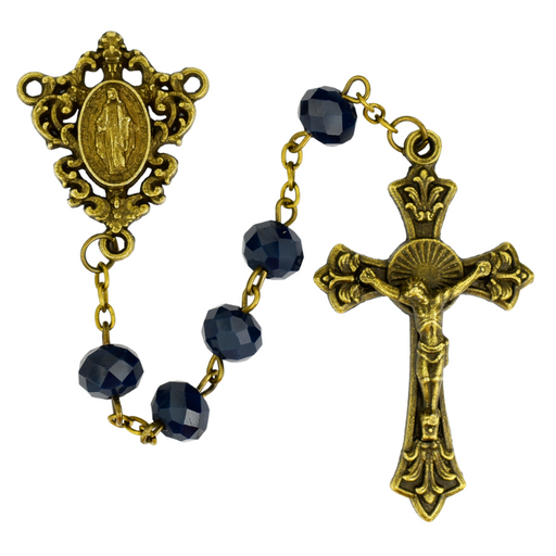 8mm Blue Sun Cut Beads Miraculous Medal Antique Gold Rosary Rosary Catholic Gifts Catholic Presents Rosary Gifts