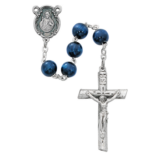 8mm Blue Wood Beads Sacred Heart Rosary Rosary Catholic Gifts Catholic Presents Rosary Gifts