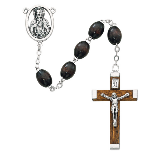 8mm Brown Wood Beads Sacred Heart Rosary Rosary for Catholics