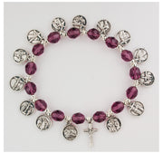 8mm Purple Glass Beads Bracelet with Silver Ox Stations of the Cross Medals