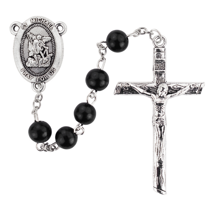8mm St. Michael Black Wood Rosary
