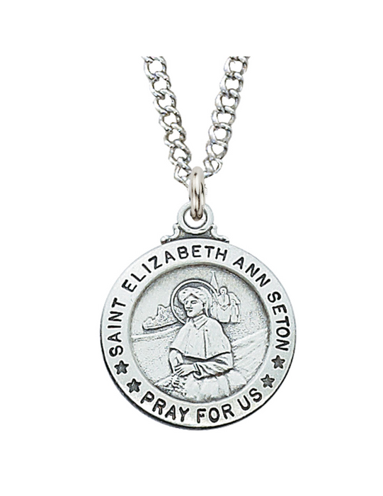 Sterling Silver St. Elizabeth Ann Seton Medal w/ 20" Rhodium Chain