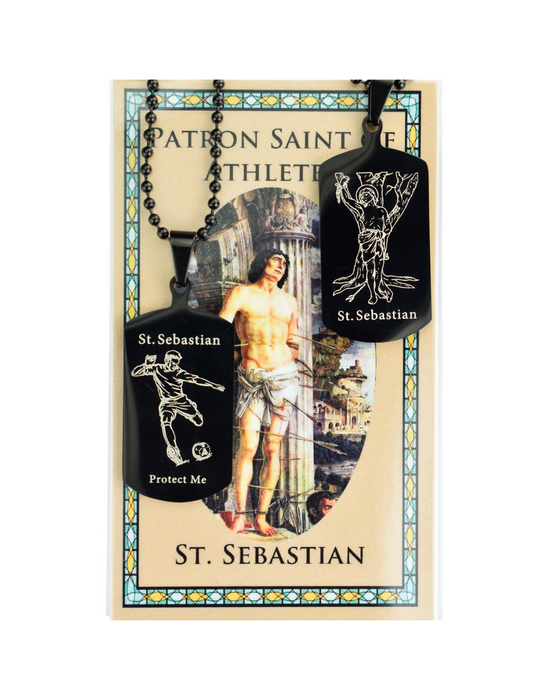 St. Sebastian Soccer Catholic Holy Cards and Catholic Necklace for Athlete and Athletic can be used by schools or students