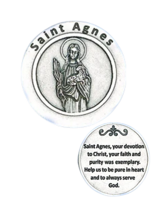 St. Agnes Silver Tone Pocket Token