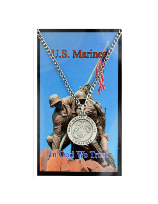 St. Michael Marine Medal made from Pewter with a 24" Silver tone Chain a perfect Catholic accessory or a gift to your brother father family and friends on any occasion