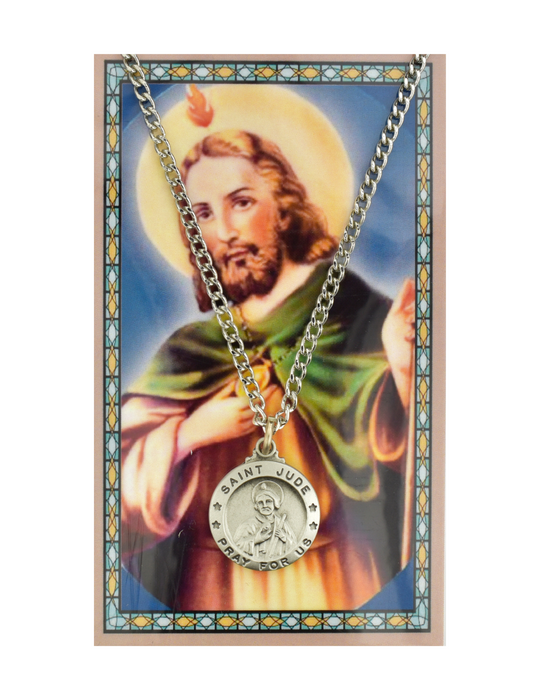 St. Jude Medal Necklace made from Pewter with a 24" Silvertone Chain compes with a Prayer Card a perfect collection or a gift to your parents family or friends during their birthdays holidays or any occasion