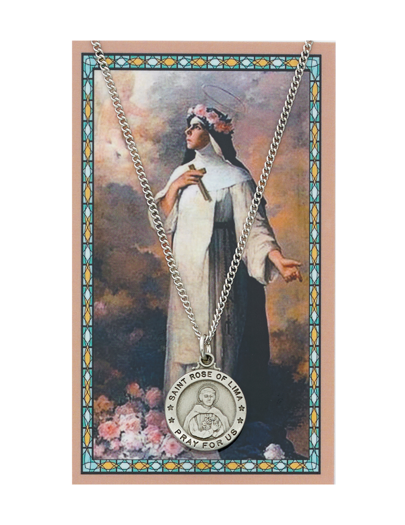 St. Rose Medal made from pewter with a 18" silver tone chain a perfect token or gift to someone special for their birthday christmas or any occasion