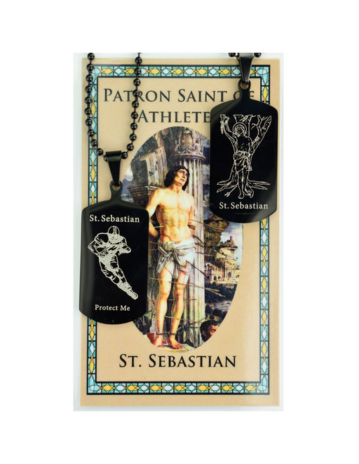 St. Sebastian Football Catholic Holy Cards and Catholic Necklace for Athlete and Athletic can be used by schools or students