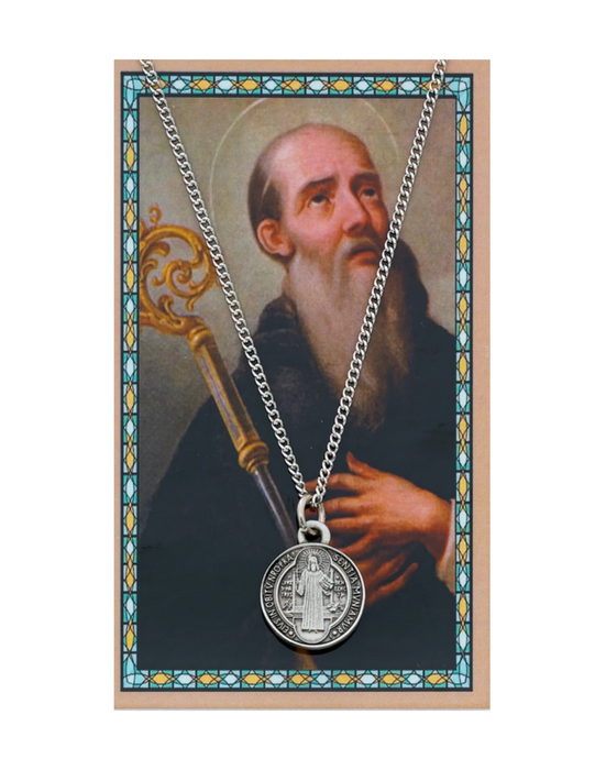 St. Benedict Medal necklace made from pewter with a 24" silver-tone chain a perfect gift to your parents family or friends on any occasion