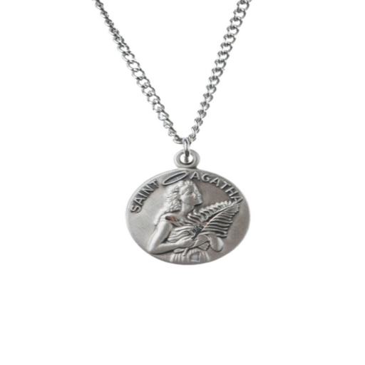 St. Agatha Medal Necklace Sterling Silver Medal Catholic Gifts Inspirational Gift Patron Saint against Breast cancer