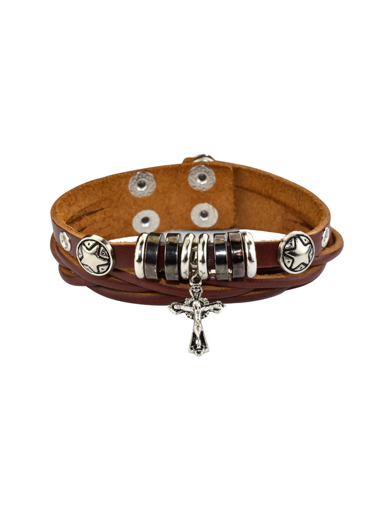 Crucifix Genuine Leather Bracelet