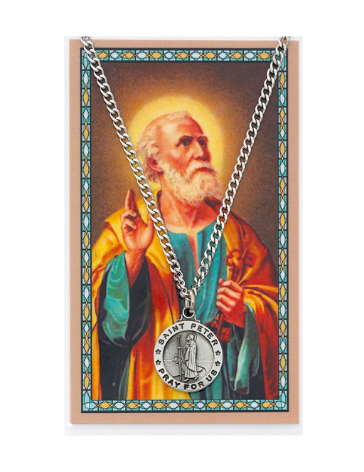 St. Peter Medal Necklace made from Pewter with an 24" Silver-tone chain and Prayer Card a perfect gift to your brother sister family or friends for their Birthday Christmas Holidays or any occasion