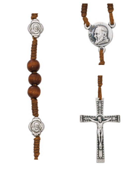 Padre Pio Rosary made with Brown Wooden Beads Padre Pio Center and Crucifix made from oxidized silver finished with a Padre Pio Our father beads perfect personal collection or gift for mother father family and friends