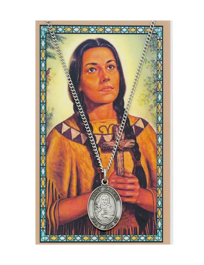 St. Kateri Medal made from pewter with a 18" nickel chain a perfect token or gift to someone special for their birthday christmas or any occasion
