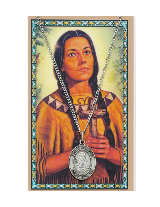 St. Kateri Medal made from pewter with a 18" nickel chain a perfect token or gift to someone special for their birthday christmas or any occasion