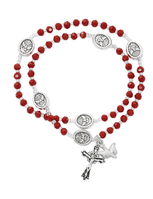Red Crystal Rosary Twistable Rosary Bracelet Necklace Dove Holy Spirit Crucifix Silver Jesus Christ Catholic Gift