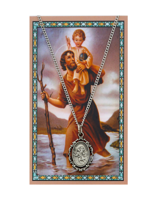 St. Christopher Medal Necklace made from Pewter with an 18" Silver-tone chain and Prayer Card a perfect gift to your brother sister family or friends for their Birthday Christmas Holidays or any occasion