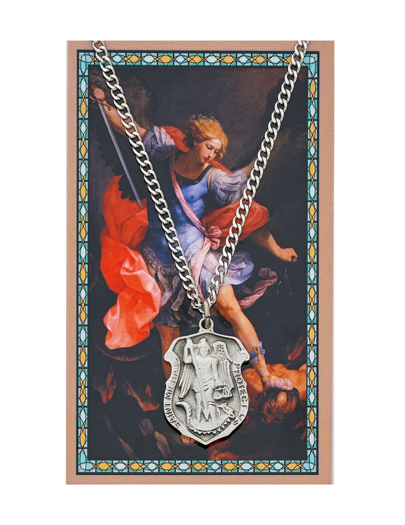 St. Michael Police Badge Medal made from pewter with an 24" silver tone chain a perfect gift to you father brother family and friend for their birthday christmas or any occasion