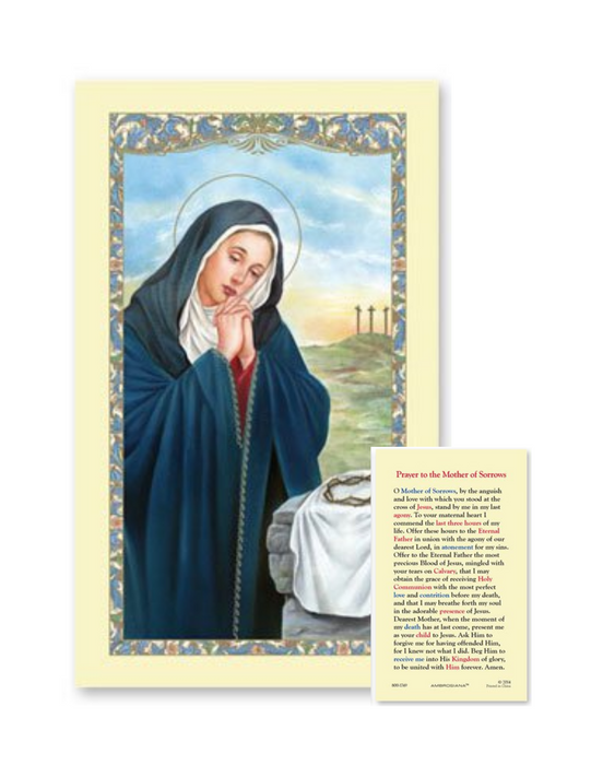 Our Lady of Sorrows 25pcs Laminated Holy Card with a Prayer Guide a perfect token for everyone family and friends on any occasion or celebration