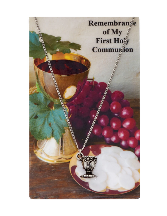 First Communion Set of  Chalice Necklace made from Oxidized Silver and Rhodium plated 16" Chain a perfect token or gift to a girl or boy for their first holy communion remembrance