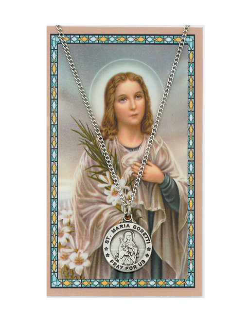 St. Maria Goretti Medal Necklace made from Pewter with an 18" Silver-tone chain and Prayer Card a perfect gift to your brother sister family or friends for their Birthday Christmas Holidays or any occasion