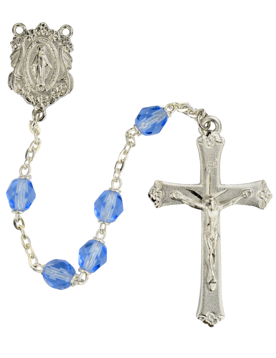 Miraculous Rosary made  with Blue crystal locklinked beads features a Miraculous Center and accented Crucifix a perfect gift to your family friends on any occasion