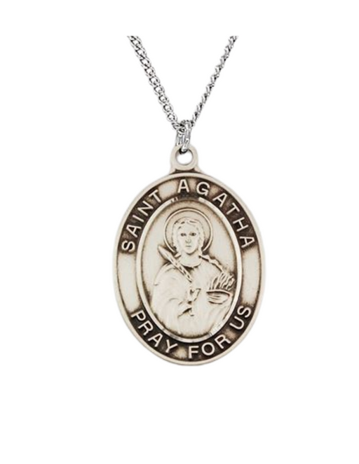 St. Agatha Medal Necklace Sterling Silver Medal Catholic Gifts Inspirational Gift Patron Saint against Breast cancer