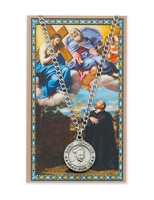 St. Ignatius Medal Necklace made from Pewter with an 24" Silver-tone chain and Prayer Card a perfect gift to your brother sister family or friends for their Birthday Christmas Holidays or any occasion