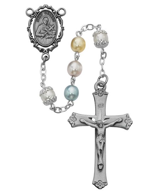 St. Gerard Rosary made from pewter with 7mm Multi colored Pearl Beads perfect for personal collection or a gift to your family friends on any occasion