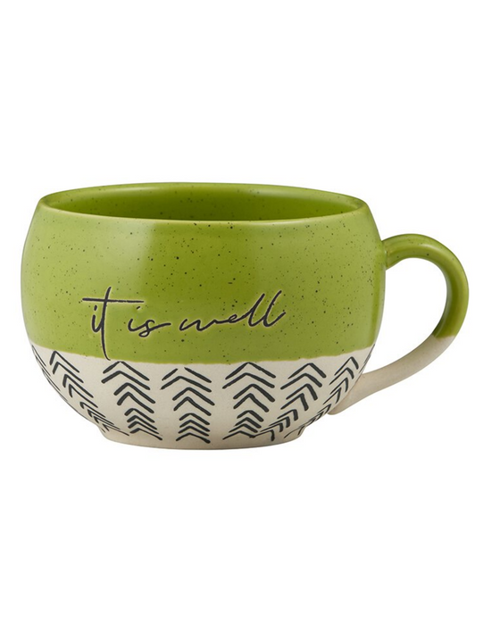16oz Stoneware It Is Well Green Round Mug - 2 Pieces Per Package