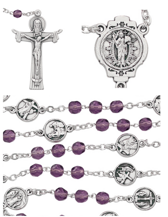 Station of the Cross Rosary made with Purple crystal glass beads and Stations of the Cross medal bead made from oxidized silver a perfect personal collection or a gift to your mother father family and friends